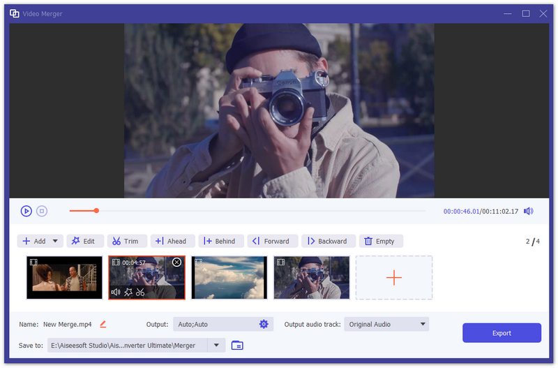 Ajusta los videoclips antes de fusionarlos.