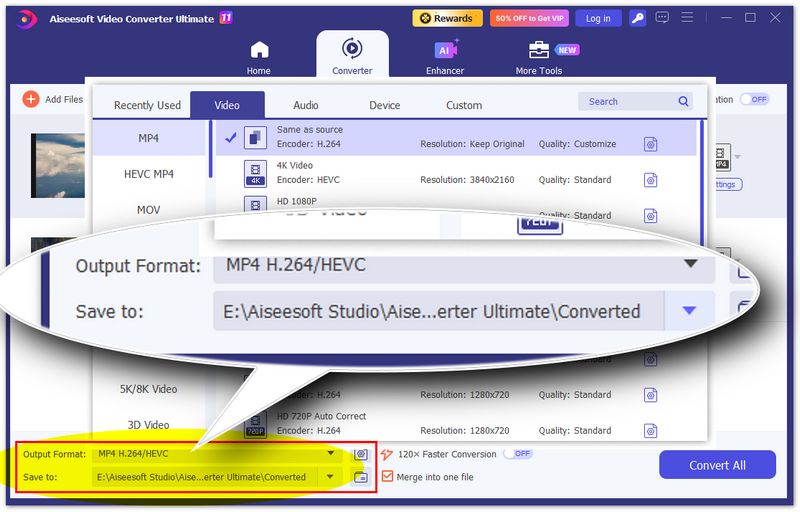 Seleccione el formato de salida y guarde la carpeta.