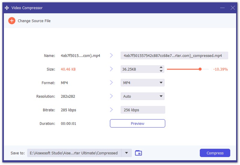 Comprime vídeo directamente en Aiseesoft Video Converter Ultimate.
