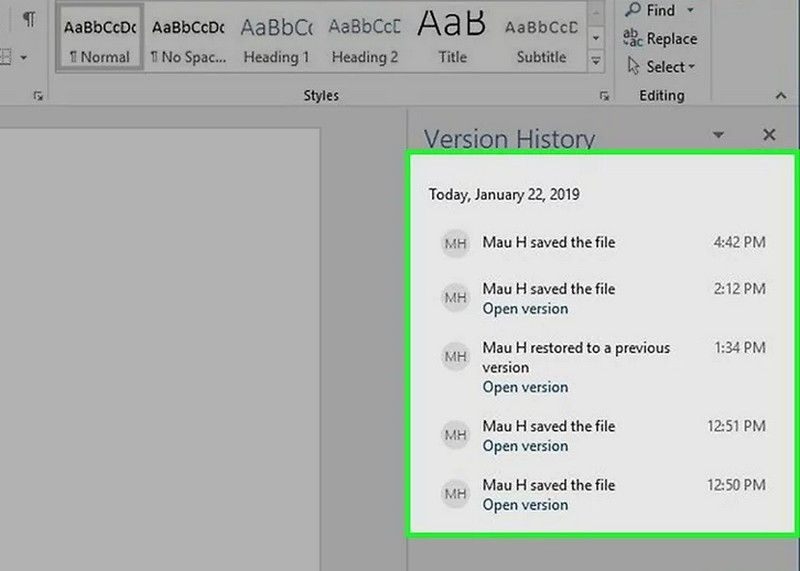 Buscar la versión recuperada en Word