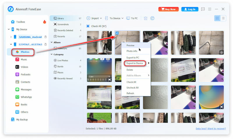 Seleccione el dispositivo de transferencia
