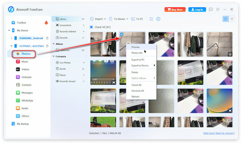 Seleccione Transferir archivo Teléfonos