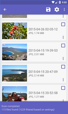 Recuperación de fotos de Diskdigger