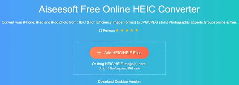 Aiseesoft Convertidor HEIC en línea gratuito
