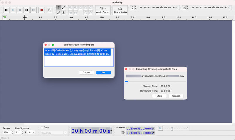 Importar archivo de vídeo compatible con FFmpeg a Audacity