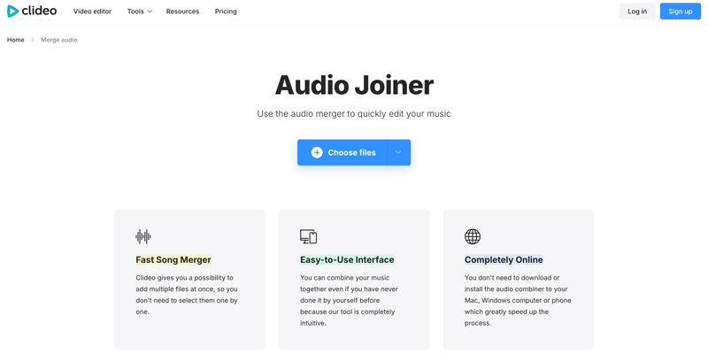 Unificador de audio en línea Clideo