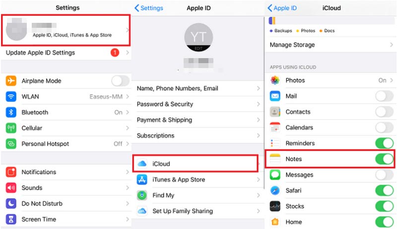 Copia de seguridad de iPhone Notas iCloud