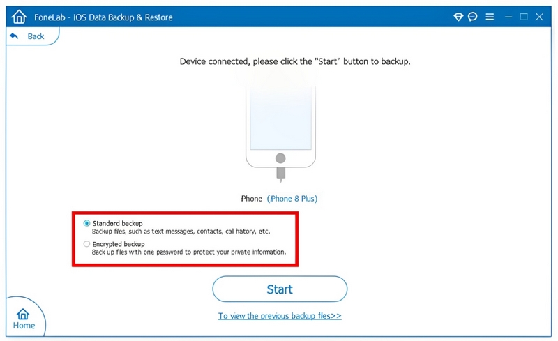 Seleccione Copia de seguridad de datos de iOS