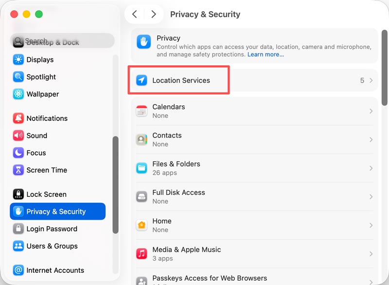 Servicios de ubicación de privacidad de Mac