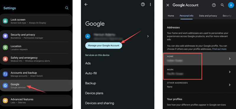 Cambiar la ubicación de trabajo en la cuenta de Google