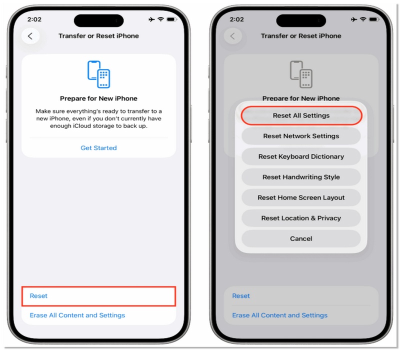 Seleccione Restablecer todas las configuraciones