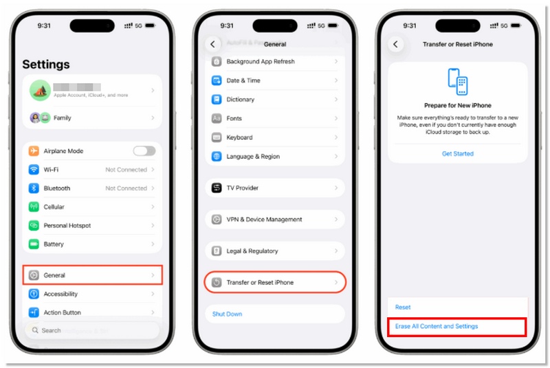 Toque Borrar todo el contenido y la configuración