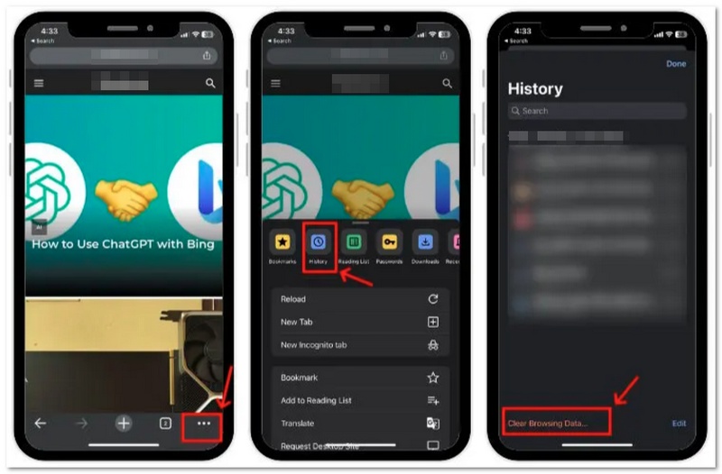 Toca Borrar datos de navegación en Chrome
