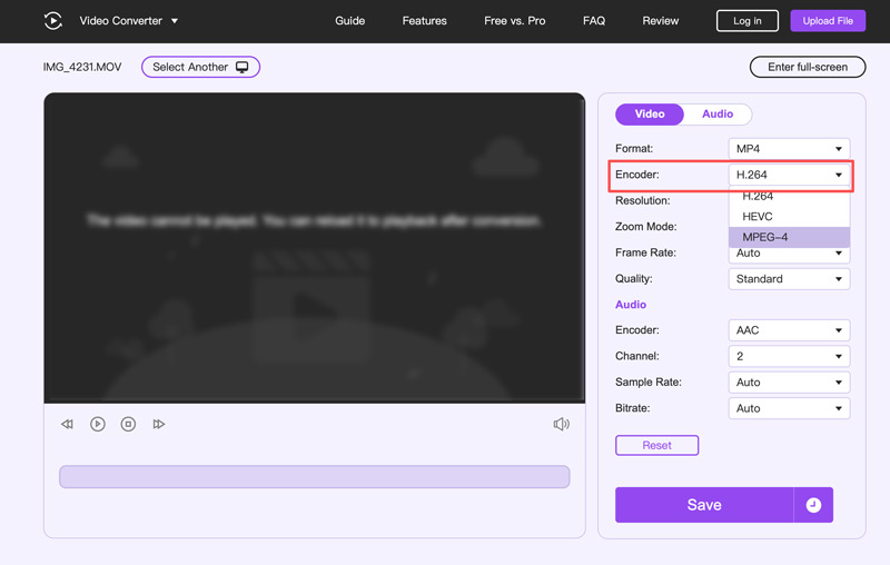 Convertir H264 a MP4 en línea Aiseesift FVC