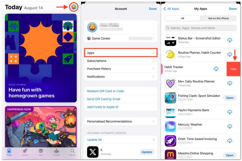 Mostrar historial de compras oculto