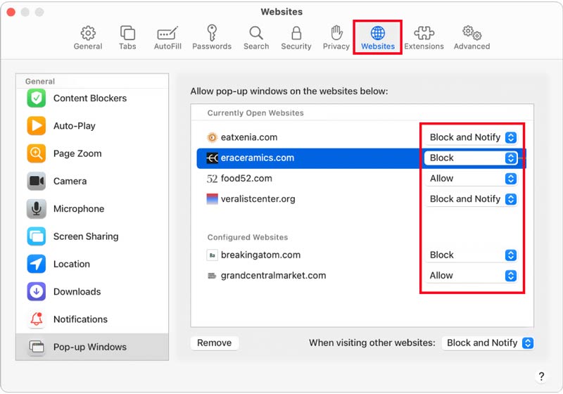 Permitir bloquear anuncios emergentes en Safari