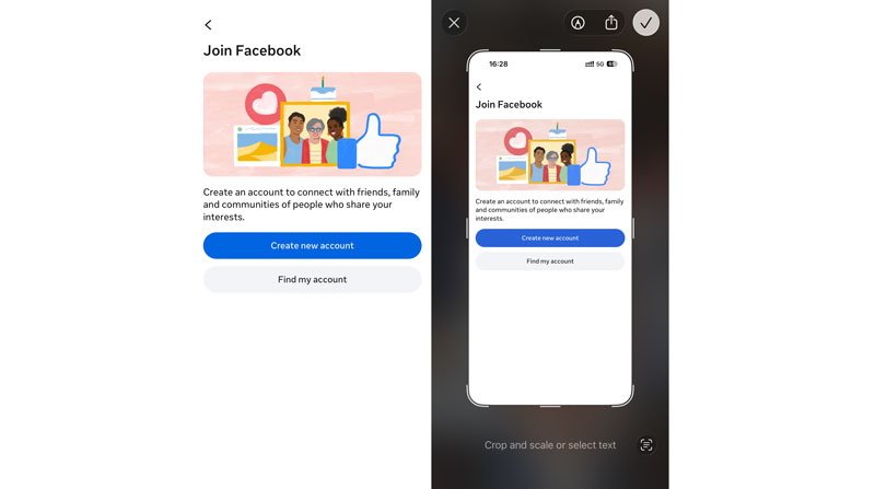 Captura de pantalla de Facebook en iOS