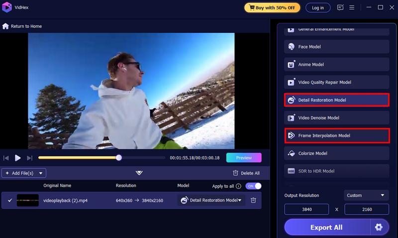 Elija el modelo de restauración de detalles
