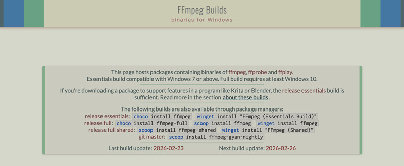 Gyan Dev Install FFmpeg Builds