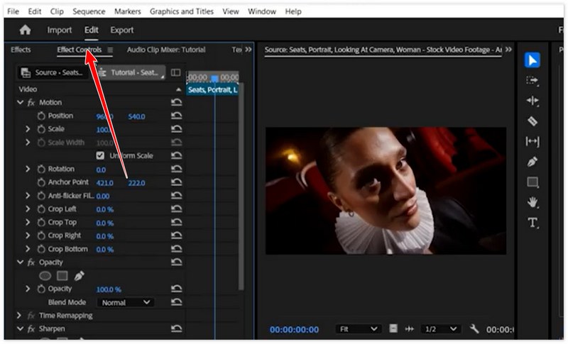 Encuentra los controles de efectos en Adobe