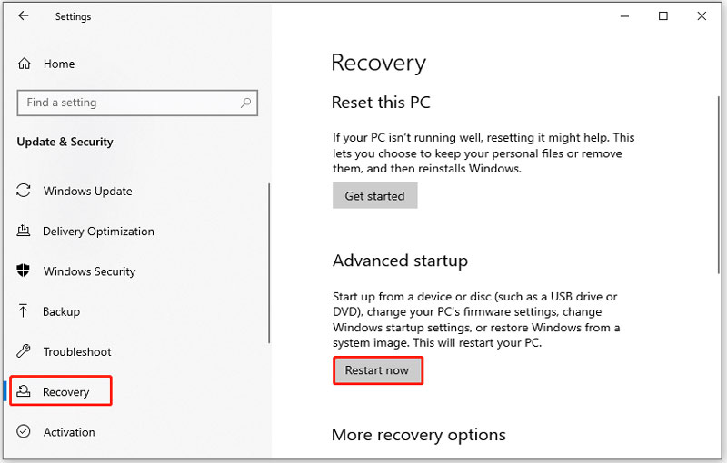 Inicio avanzado de recuperación de Windows