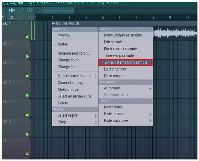 Seleccione Extraer tallos de la muestra en FL Studio.