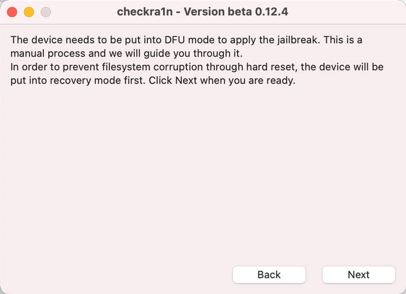Checkra1n pone el iPhone en modo DFU para realizar el jailbreak