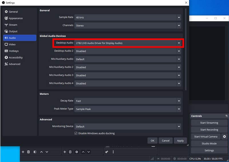 Configuración Audio del escritorio