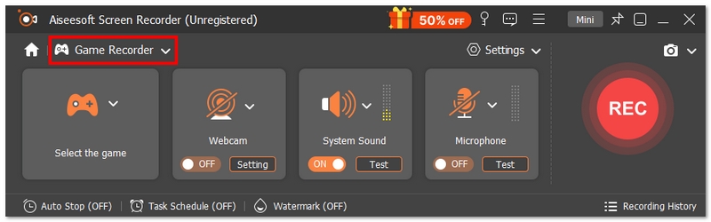 Elija la grabadora de juegos