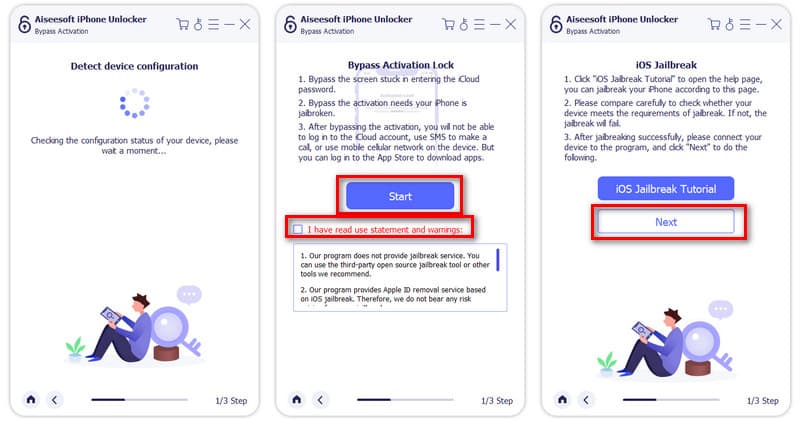Botón de inicio del desbloqueador de iPhone de Aiseesoft