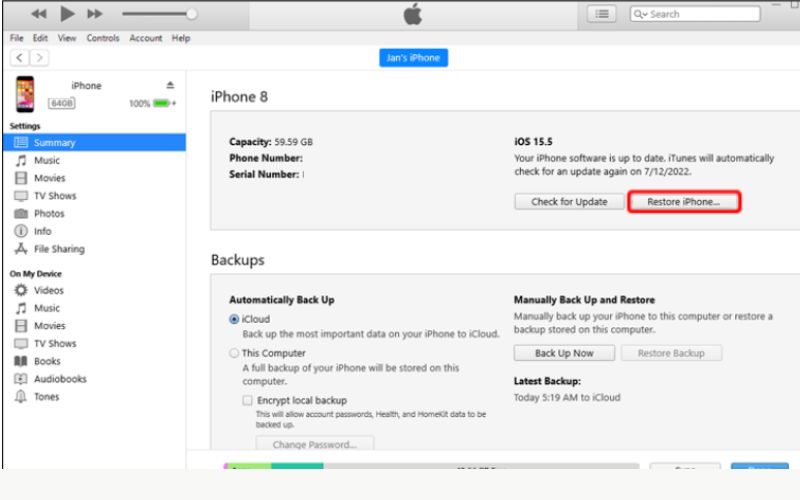 Restablecer el bloqueo de activación de iTunes