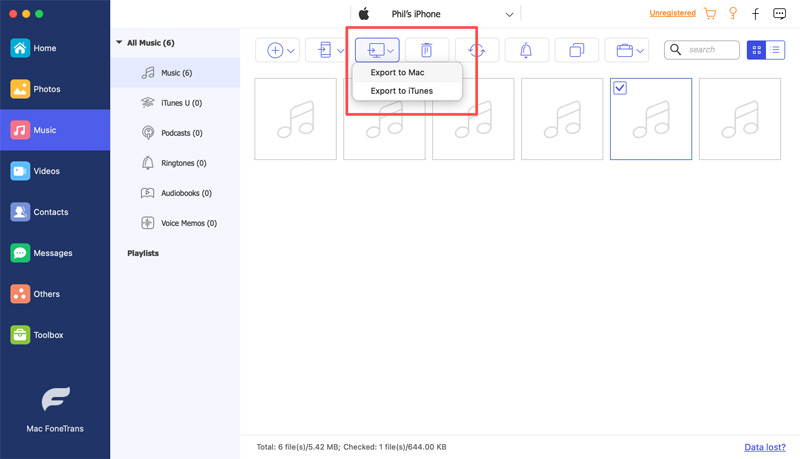 exportar música de iPhone a Mac o iTunes