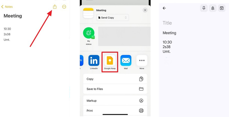 Compartir notas de iPhone con Google Keep