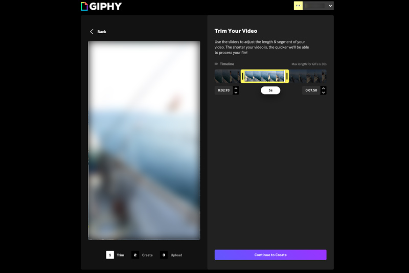 Creador de GIFs de Giphy Recortar vídeo