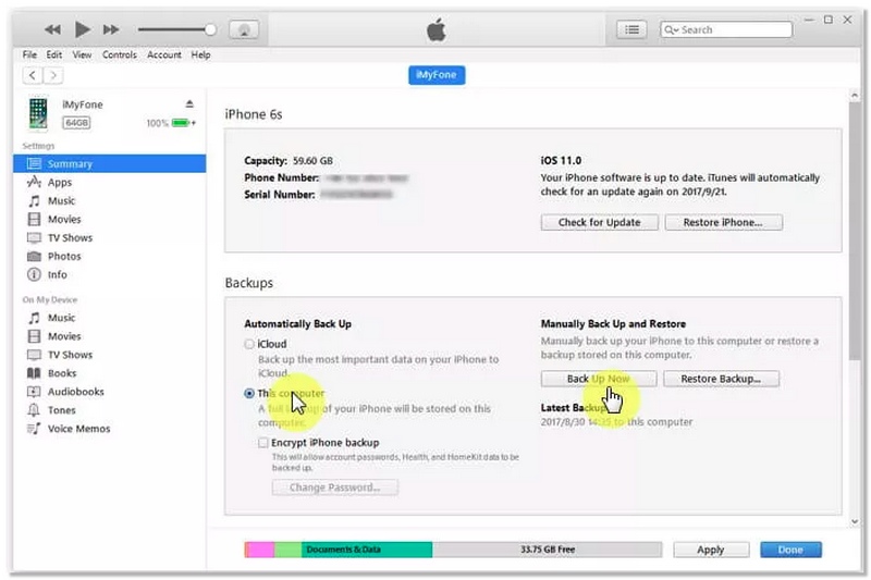 Copia de seguridad en iTunes (versión anterior de iOS)