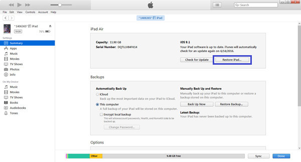 iTunes Restaurar iPad