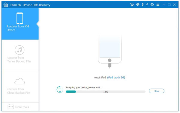 La herramienta de recuperación de datos de iPod escanea su dispositivo iPod