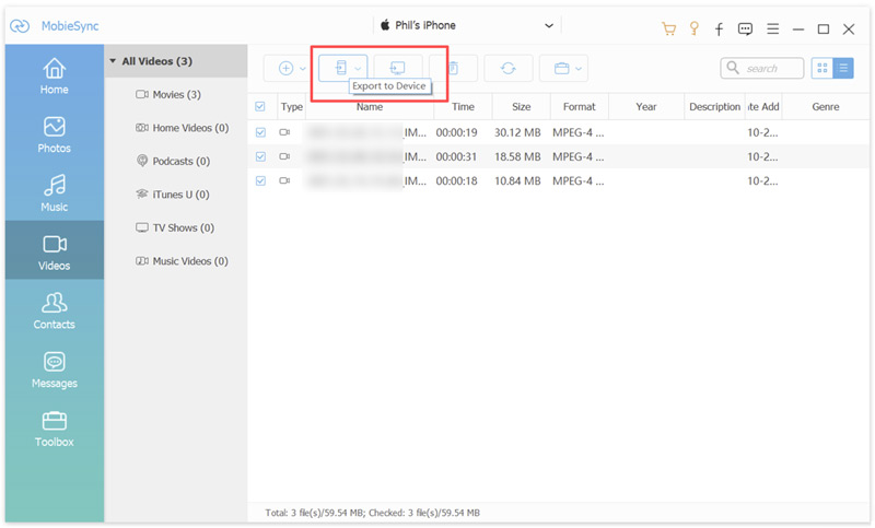 Mobiesync Transferir vídeos de iPhone