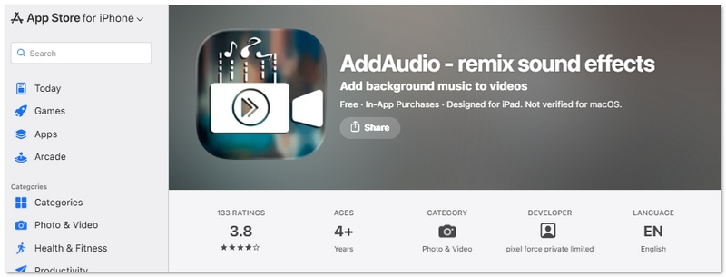 Aplicación de edición de vídeo Addaudio