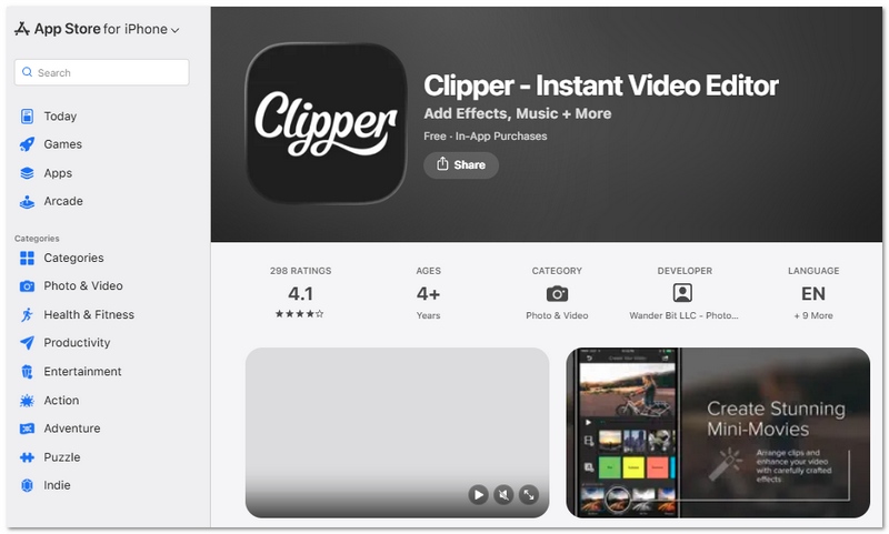 Aplicación de edición de vídeo Clipper