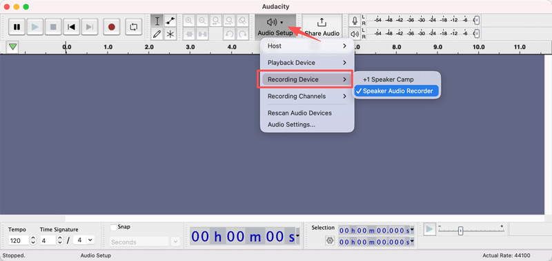 Dispositivo de grabación de configuración de audio Audacity