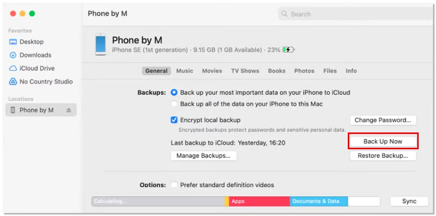 Haga clic en Realizar copia de seguridad ahora