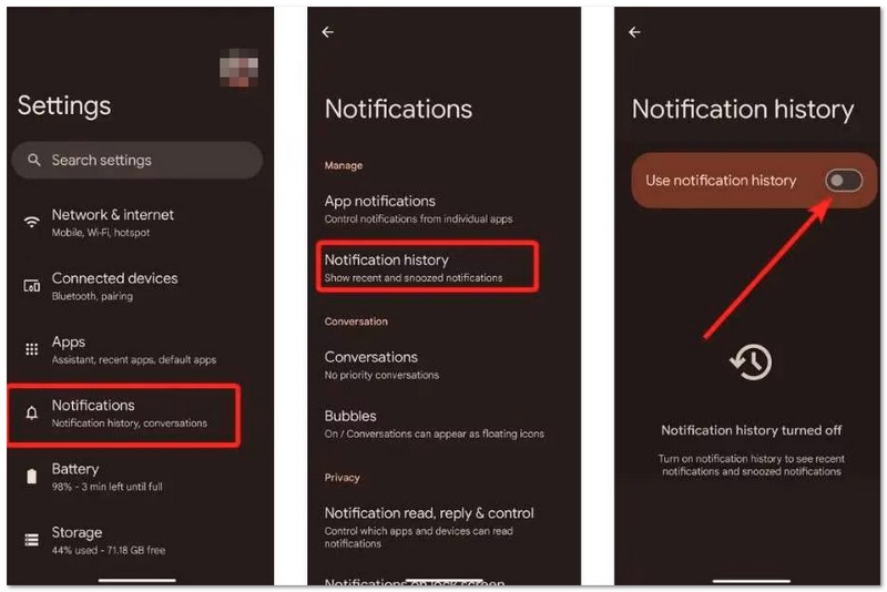Recuperar mediante historial de notificaciones
