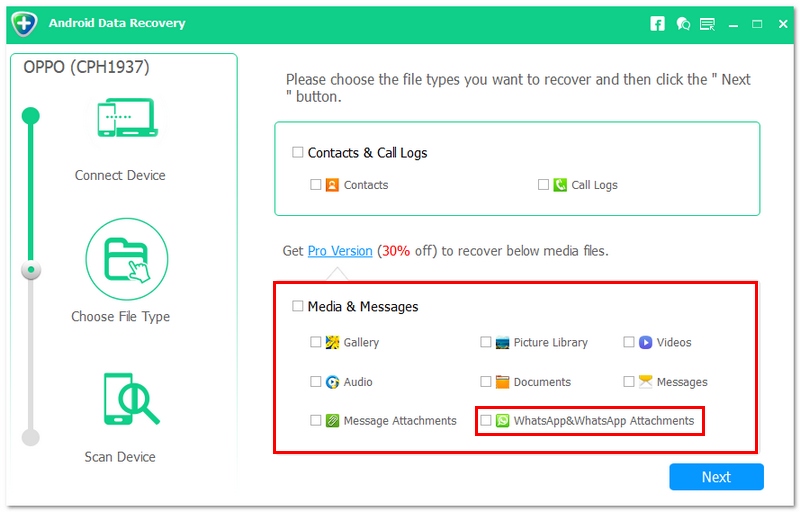 Seleccionar archivos adjuntos de WhatsApp