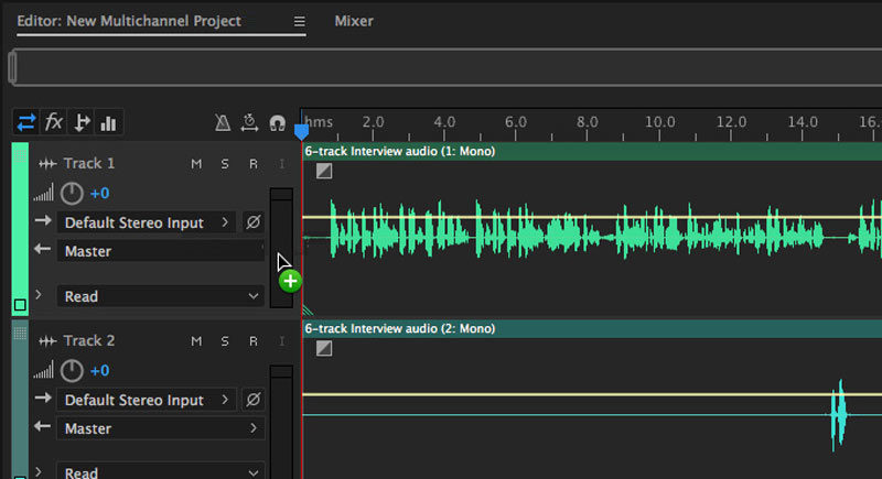 Archivo de audio dividido de Adobe Audition