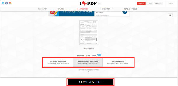 Seleccione el nivel de compresión para comenzar