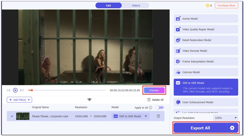 Vista previa y exportación