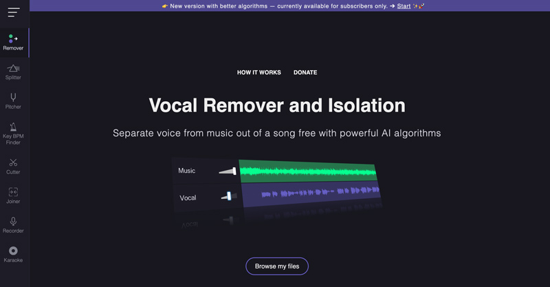 Vocalremover.org Aislamiento vocal