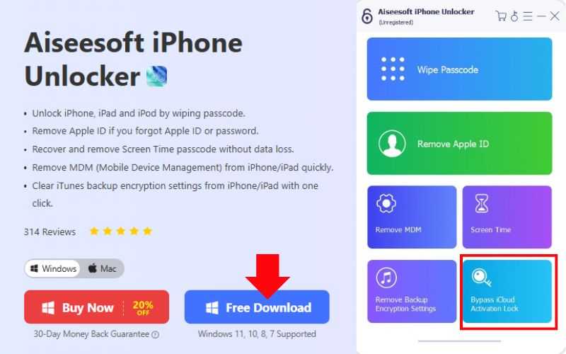 Seleccione Omitir bloqueo de activación de iCloud