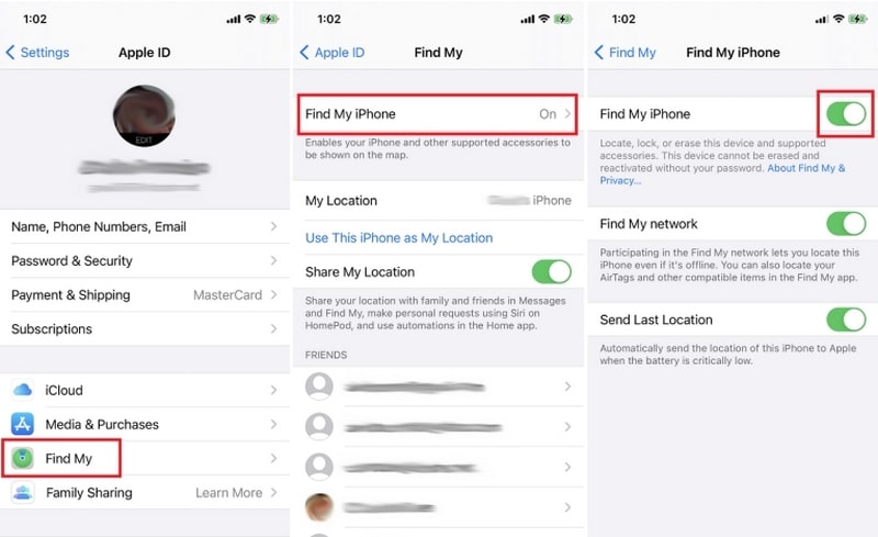 Disable Find My In Settings